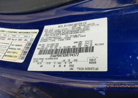 2013 Ford Fusion Se z USA, uszkodzony, nr VIN 3FA6P0H7XDR194572